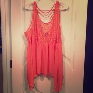 Peach coral lace strap back torrid tank top size 3
